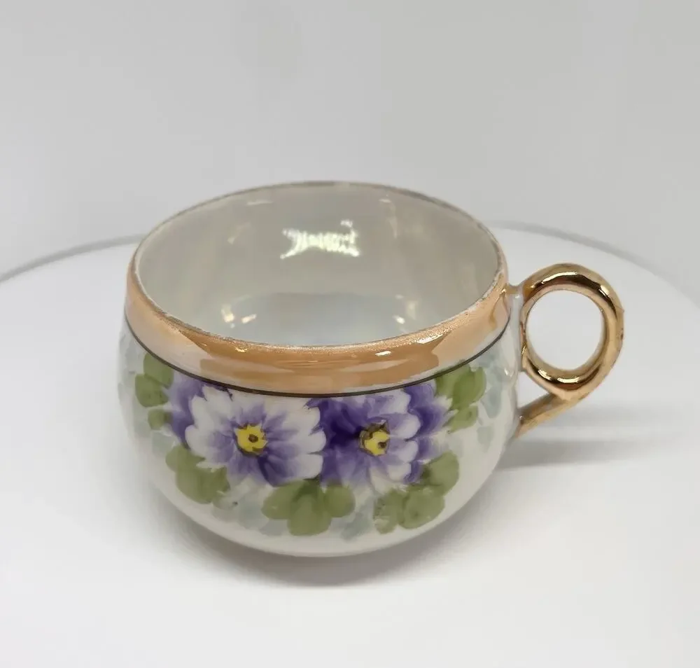 Vintage 1930s Hand Painted Teacup With Purple Flowers, Made In Japan